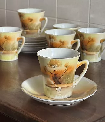 Buy 6 Vtg Hand Painted Demitasse Tea Cup & Saucer Sets Autumn Sunset & Swan JAPAN • 85.35£