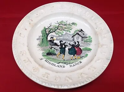 Buy Highland Dance Alphabet Transferware Plate ABC Staffordshire Crazing 1800s • 141.76£