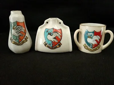 Buy Goss/Crested China X3 All With SWANAGE Crests Inc Canterbury Leather Bottle. • 6£