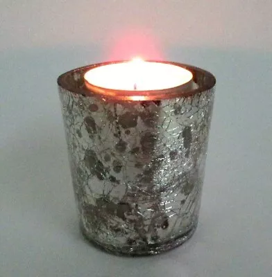 Buy Box Of 6 Silver Crackle Glass Votive Candle Tea Light Containers. • 4£