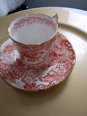 Buy Royal Crown Derby Cup Saucer Gilt Red Aves • 9.99£