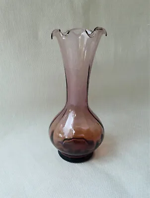 Buy Vintage Small Purple Amethyst Art Glass Frill Rim Bud Vase • 9.50£
