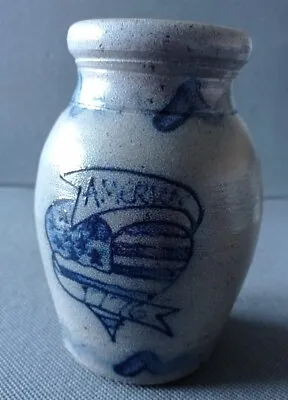 Buy 1991 Rowe Pottery Works Stoneware Salt Glaze Pot With American Flag Heart Design • 50£