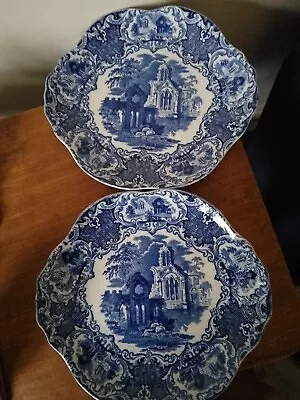 Buy George Jones & Sons Abbey 1790 Blue White China Cake Plates 26cm Wide Max  X 2 • 12.50£