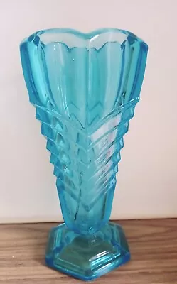 Buy Art Deco Turquoise Davidsons Chevron Vase. Beautiful Colour And Condition • 17£