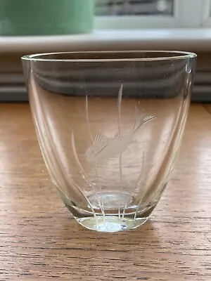 Buy Vintage Small Glass Vase Featuring Etched Fish Marked Holmgaard • 10£