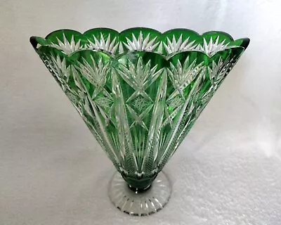Buy NACHTMANN Large Bohemian Emerald Green Cut-to-Clear Crystal ' Rome ' VASE - MCM  • 160£