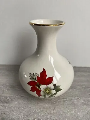 Buy Vintage Prinknash Bud Vase Gold Rim Top & Bottom. Red White Flower Print Pattern • 2.49£