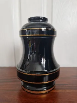 Buy Vintage Heavy Black Glass Urn / Vase With Gilt Banding 18cm • 16£