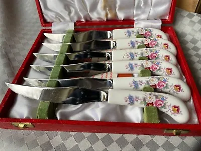 Buy Royal Crown Derby Fine Bone China 'Derby Posies' Steak Knives Set • 45£
