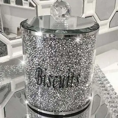 Buy Xxl Biscuit Jar Tin Crystal Bin Glass Kitchen Diamond Sparkly Silver Crushed💎 • 27.99£