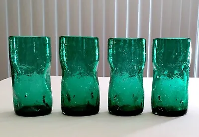 Buy Vintage Dimpled Crackle Glass Tumblers, Green/Teal, 5-5/8 , Set Of 4 • 45.47£