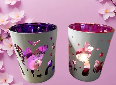Buy Fairy Tea Light Candle Votive  Glass Holders Set Of 2 Fairy & Toadstool Scene • 8.95£