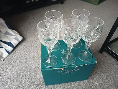 Buy 5 X Bohemia Cut Glass Crystal Wine Glasses (200ml) • 9£