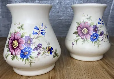 Buy Axe Vale Pottery, Devon, Pair Of Floral Design Ceramic Pots 9cm & 9.5cm • 14.40£
