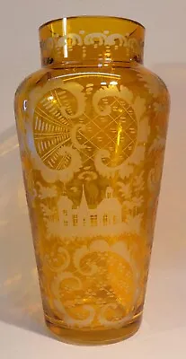 Buy Bohemian Lead Crystal Ornate Scenic Hand Cut Amber Gold 8.5” Vase • 42.52£