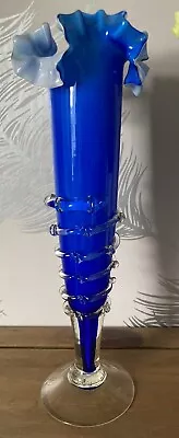 Buy Vintage Vase Cobalt Blue 1970’s Ruffled Flower Finish • 9.99£