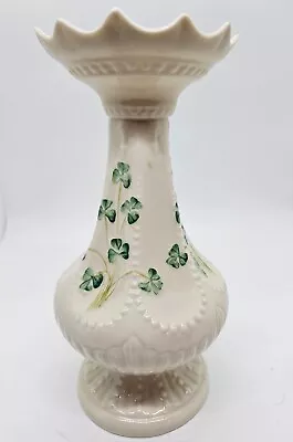 Buy Vintage BELEEK Ireland Beautiful Irish Shamrocks Porcelain Fluted Top Table Vase • 72.03£