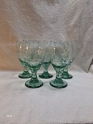 Buy Set Of 5 Vintage Libbey Green Water Glass Goblets Orchard Fruit • 31.31£