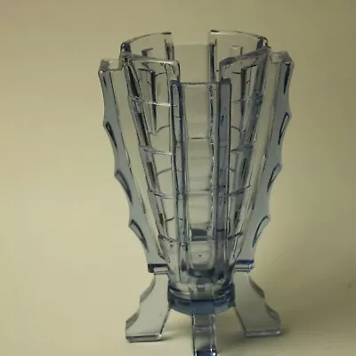 Buy Vintage Art Deco Blue Glass Vase 21.5cm Tall 8½  - Small Fault & Chip To Foot • 6.99£