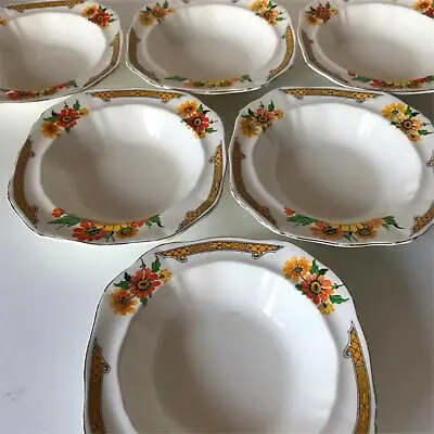 Buy Vintage ALFRED MEAKIN Harmony Shape Art Deco Dessert Bowls X 6 Marigold Design • 18£