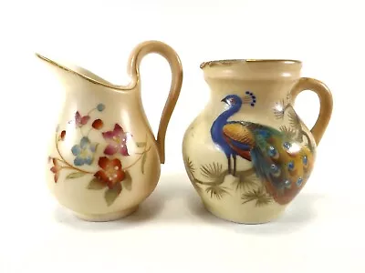 Buy Two Antique Royal Worcester & Locke & Co Jugs With Flowers & Peacock Ref 526/3 • 16£