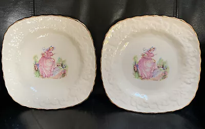Buy 2 X Vintage Alfred Meakin England- Square Bread & Butter Plates 22cm Wide PINKIE • 12£