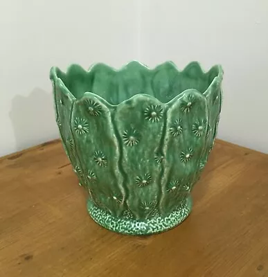 Buy Vintage SylvaC Green Cactus 2250 Relief Moulded Ceramic Round House Plant Pot • 10£