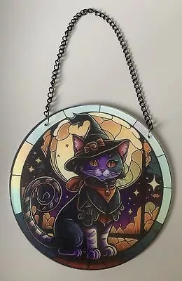 Buy Witches Black Cat Sun Catcher Multi-Coloured Hanging Decor Stained Glass Effect • 5.95£