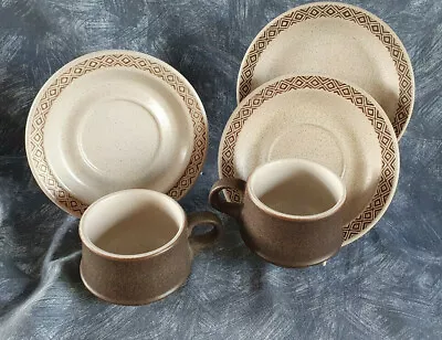 Buy Purbeck Pottery — Brown Diamond — 2 Cups  — 2 Saucers — 1 Desseert Plate — Mfy • 19.50£