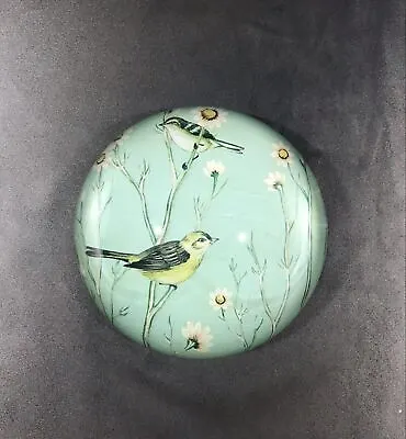 Buy Birds In The Branches Glass Dome Paper Weight ~ Lovely Robin’s Egg Blue • 21.10£