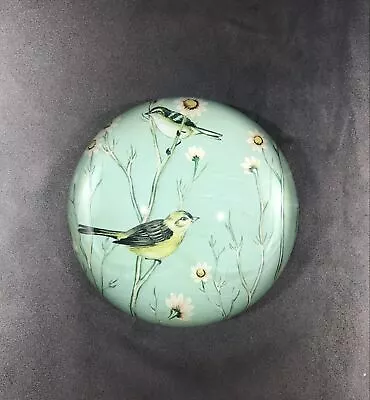 Buy Birds In The Branches Glass Dome Paperweight ~ Lovely Robin’s Egg Blue • 11.45£