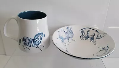 Buy Vintage 1960 Poole Pottery White & Blue Animal Mug Bowl Robert Jefferson  • 24.99£