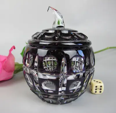 Buy Bohemian Glass APPLE Jar Pot Lidded Bowl. Purple Cut To Clear Overlay. Vintage. • 24.99£