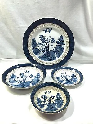 Buy Blue Willow Dinnerware Set, 4 Pieces, Ironstone China Made In Occupied Japan • 61.52£