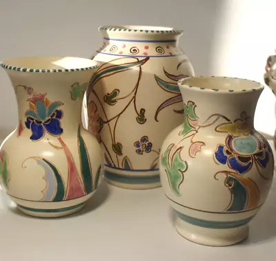 Buy 3 X Vintage Honiton Pottery Vases C 1970s Hand Painted Abstract Floral Design • 40£