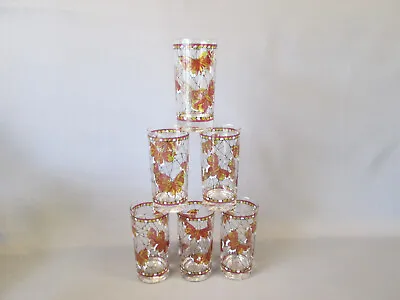Buy Set 6 Vintage CERA Stained Glass BUTTERFLY BUTTERFLIES Crystal Tumblers Glasses • 77.20£