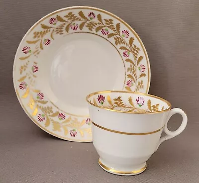 Buy New Hall Puce Flowers & Gold Coffee Cup & Saucer C1815-25 Pat Preller Collection • 10£