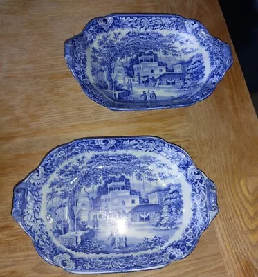Buy A Pair Of Antique Blue & White Pottery Dishes -Riley - C.1830 • 45£