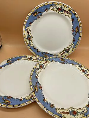 Buy Keeling Ware Burslem Losol England Ltd LTD Blue Plate Plates Burslem Set X3 Bird • 6.99£
