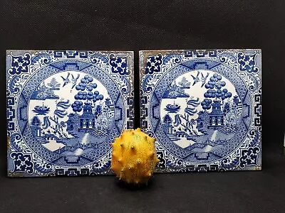 Buy 2 X Rare,antique-minton- Willow Pattern-pottery- Tiles • 62.89£
