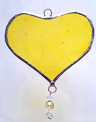 Buy Yellow Heart Stained Glass Window Hanging Suncatcher Bead Drop Home Warming Gift • 9.95£