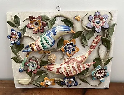 Buy Vintage Casa Pupo Portugal Ceramic Applied Bird And Flower Wall Plaque Signed VL • 80.60£