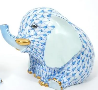 Buy Herend 1st Ed. Porcelain Figurine Eavesdropping Elephant Sitting Fishnet Blue 3  • 298.72£