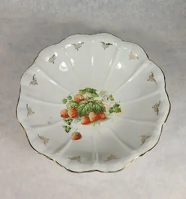 Buy Vintage Dresden China Serving Bowl Red Strawberry Green Leaves Gold Trim 10  • 34.14£