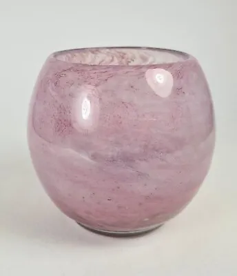 Buy Vintage Round Cloudy Pink Art Glass Vase • 5£