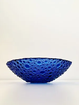 Buy Vintage Sklo Union Cobalt Blue Pavel Panek Bubbled Glass Bowl • 14.99£