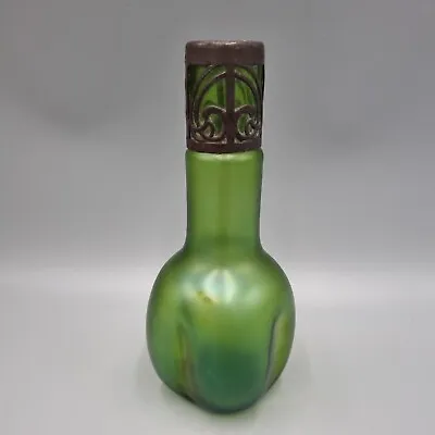 Buy An Antique Loetz, Art Nouveau, Green Glass Metal Overlay Vase. • 85£