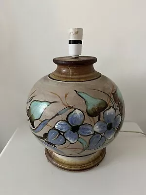Buy Vintage Stoneware Pottery Flowers Blue Glaze Brown Table Lamp Base Italy Heavy • 25£