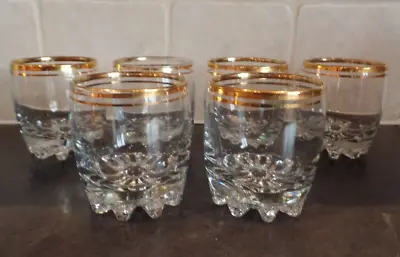 Buy Six  Vintage Rayware Glass Gold Rim Tumbler Whisky Glasses 9 Cms Tall • 19.99£